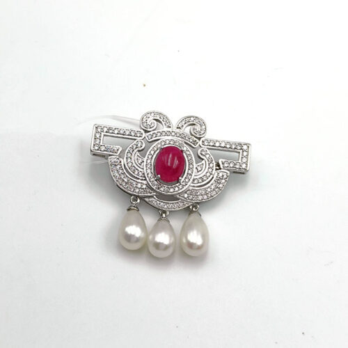 BROCH-1056-RUBY+PEARL / 3654  SILVER 925  Gross Wt. 14.4200 Gms  BROCH